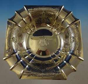 Fruit Bowl w/ basket of fruit pedestal #678 30oz 11 1/4